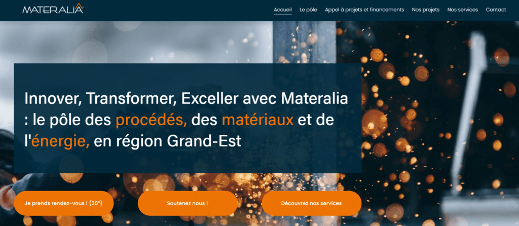 Homepage du site internet du pôle de compétitivité Materalia